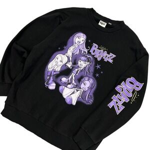 Bratz Graphic Sweatshirt Mens MD Black Purple Y2K Character Logo Baggy Doll